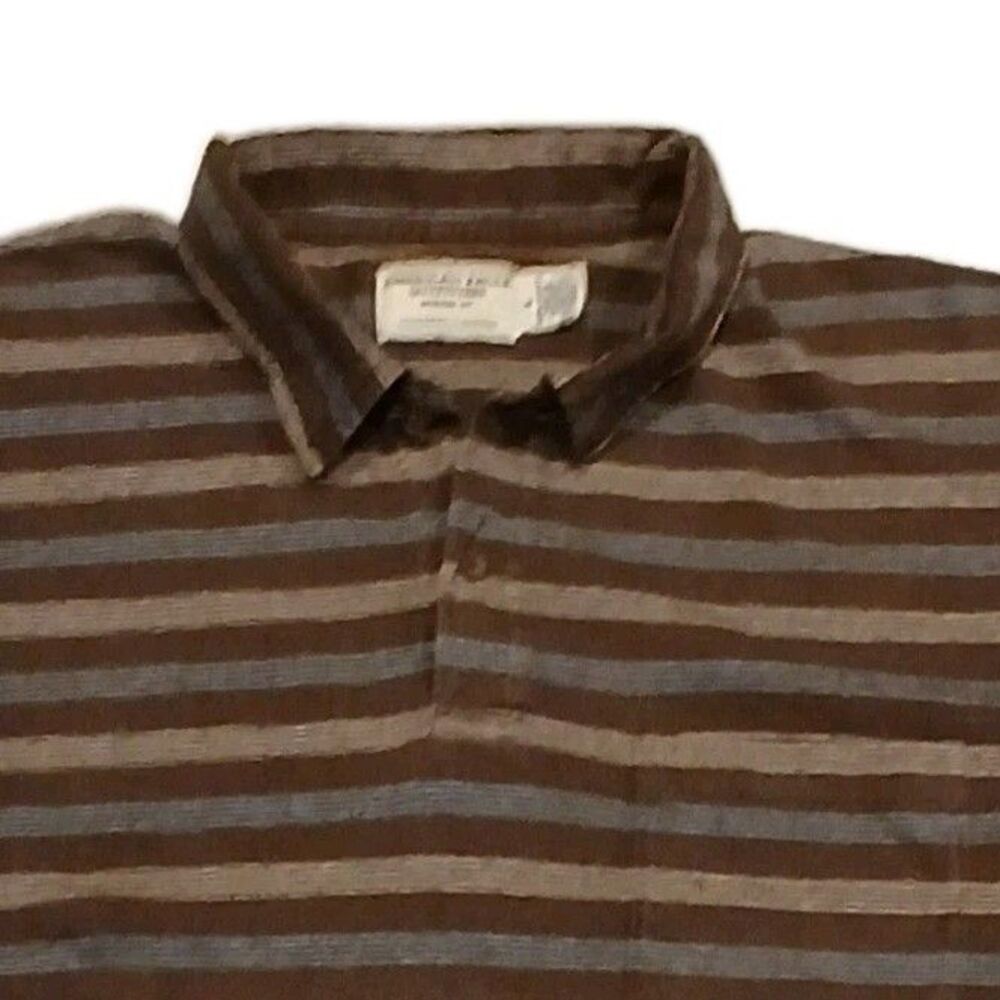 Vintage American Eagle Outfitters Brown Blue & Tan Striped Polo Shirt Men L